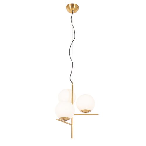 Suspension Art Déco Or Avec Verre Opale 3 Lumières - Flore