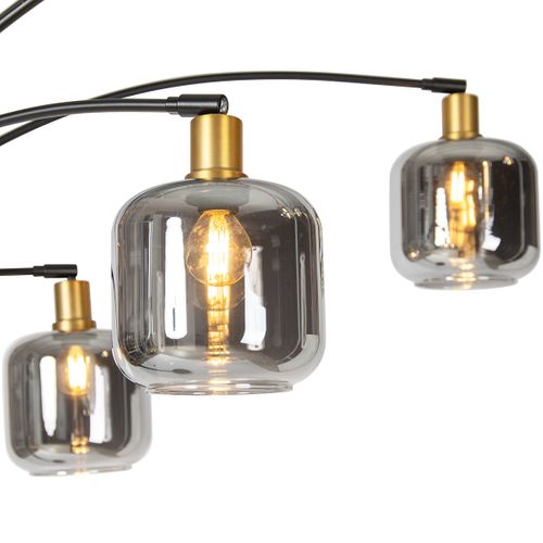 Lampadaire Noir Avec Or Avec Verre Fumé 5 Lumières - Zuzanna