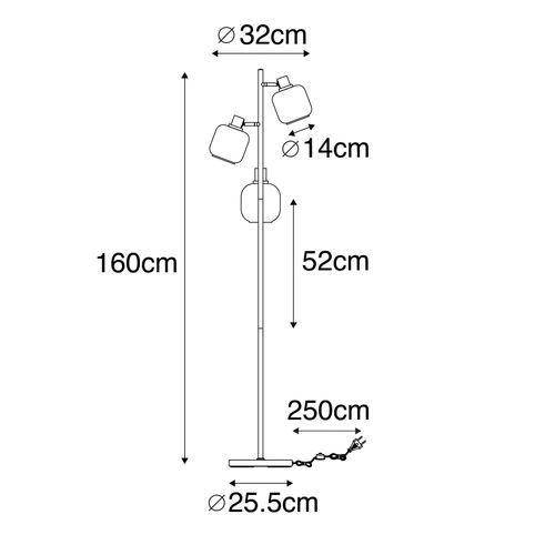 Lampadaire Noir Avec Or Avec Verre Fumé 3 Lumières - Zuzanna
