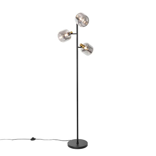 Lampadaire Noir Avec Or Avec Verre Fumé 3 Lumières - Zuzanna