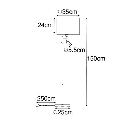 Lampadaire Noir Avec Intérieur Doré Et Liseuse - Jelena