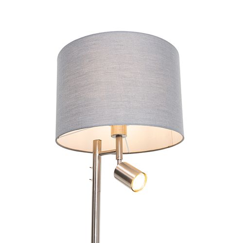 Lampadaire Acier Avec Abat-jour Gris Et Liseuse - Jelena