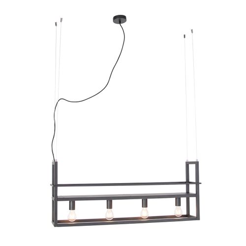Suspension Industrielle Noire Avec Crémaillère 4 Lumières - Cage Rack