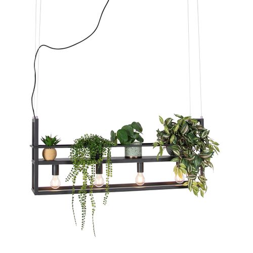 Suspension Industrielle Noire Avec Crémaillère 4 Lumières - Cage Rack