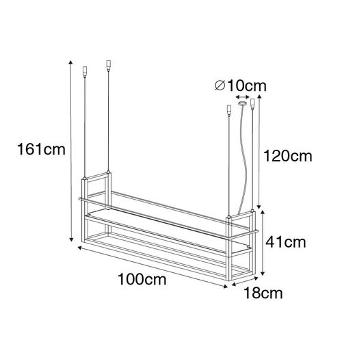 Suspension Industrielle Noire Avec Crémaillère 4 Lumières - Cage Rack