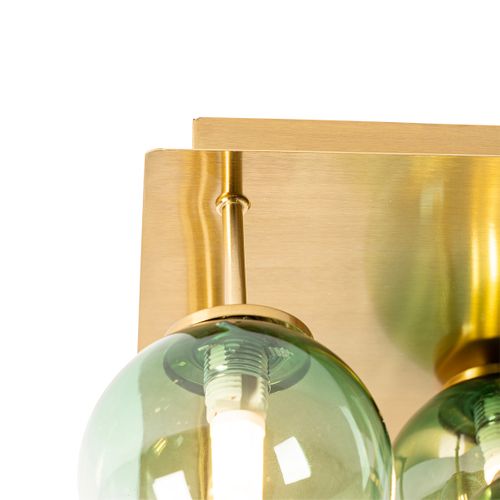 Plafonnier Art Déco Or Avec Verre Vert 9 Lumières - Athènes