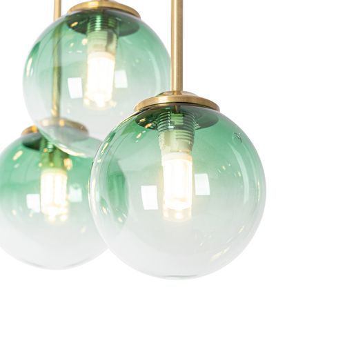 Plafonnier Art Déco Or Avec Verre Vert 9 Lumières - Athènes