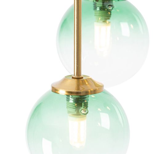 Plafonnier Art Déco Or Avec Verre Vert 9 Lumières - Athènes