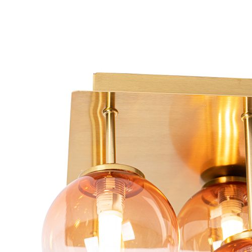 Plafonnier Art Déco Or Avec Verre Rose 9 Lumières - Athènes