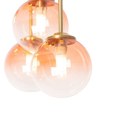 Plafonnier Art Déco Or Avec Verre Rose 9 Lumières - Athènes