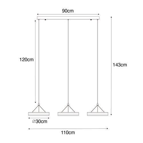 Suspension Noire Allongée Avec LED Dimmable En 3 Étapes 3 Lumières - Lyani
