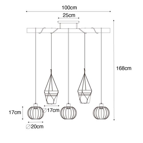 Suspension Rurale Or Avec Bois 3 Lumières - Yura