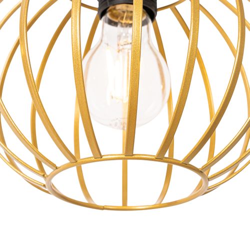 Suspension Rurale Or Avec Bois 3 Lumières - Yura