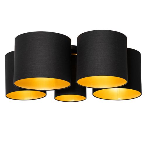 Plafonnier Noir Avec Intérieur Doré 5 Lumières - Multidrum