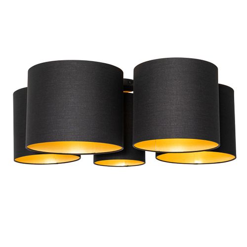 Plafonnier Noir Avec Intérieur Doré 5 Lumières - Multidrum