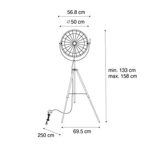 Lampadaire Industriel Trépied Noir 50 Cm Orientable - Hanze