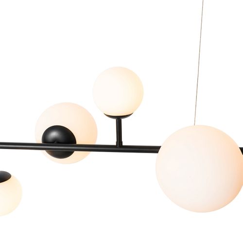 Suspension Moderne Noire Avec Verre Dépoli 6 Lumières - Monaco