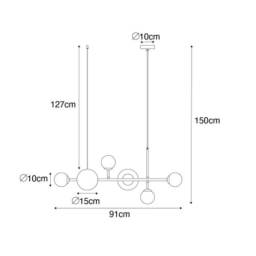 Suspension Moderne Noire Avec Verre Dépoli 6 Lumières - Monaco