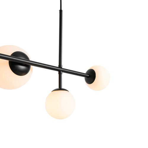 Suspension Moderne Noire Avec Verre Dépoli 6 Lumières - Monaco