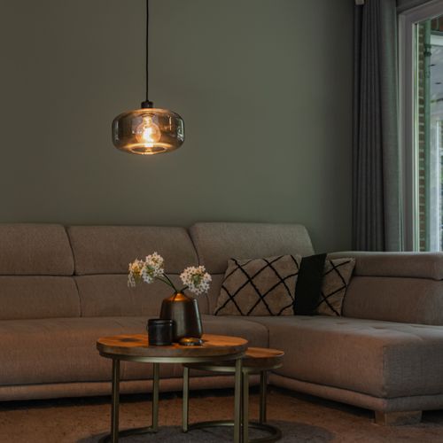 Suspension Art Déco Noire Avec Verre Fumé - Bizle