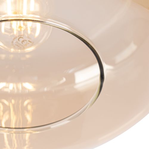 Plafonnier Art Déco Noir Avec Verre Ambré - Bizle