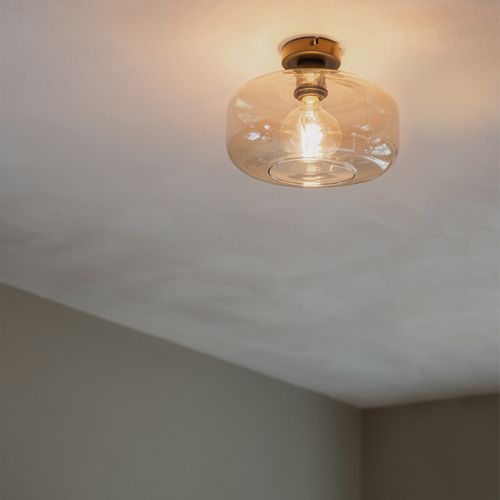 Plafonnier Art Déco Noir Avec Verre Ambré - Bizle