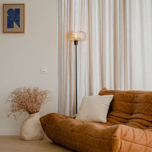 Lampadaire Art Déco Noir Avec Verre Ambré - Bizle