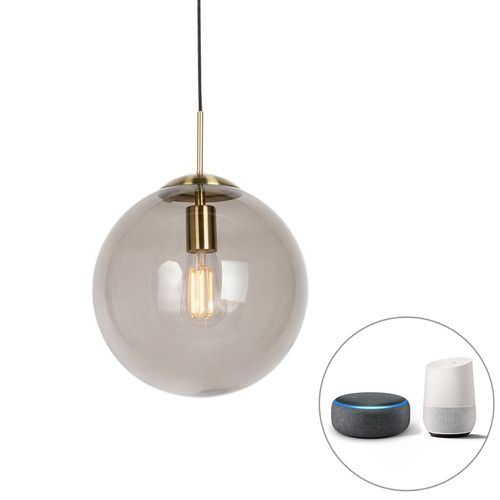 Lampe Suspendue Intelligente En Laiton Avec Verre Fumé 30 Cm Avec Wifi St64 - Ball