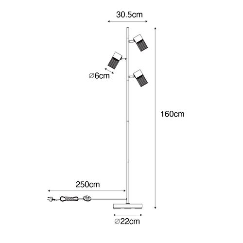 Lampadaire Industriel Noir 3 Lumières - Jim