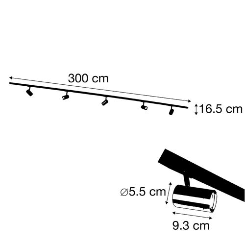 Système Sur Rail Intelligent Noir Avec Or 1-phase 5-lumières Incl. Wifi Gu10 - Jeana