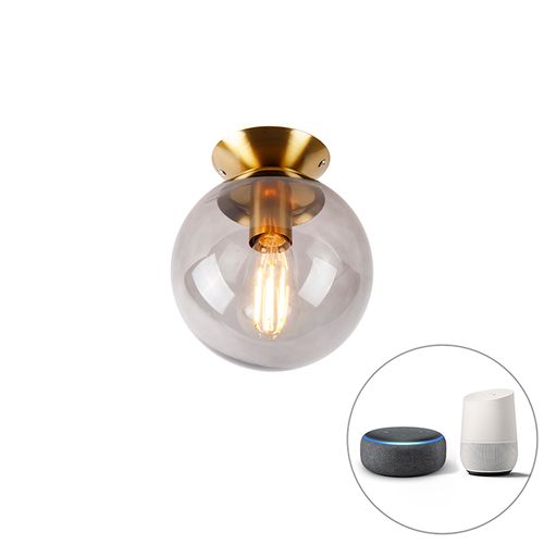 Plafonnier Intelligent En Laiton Avec Verre Fumé Avec Wifi St64 - Pallon