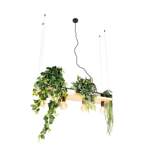 Suspension Intelligente Noire Avec Bois 4 Lumières Incl. Wifi G95 - Shelf