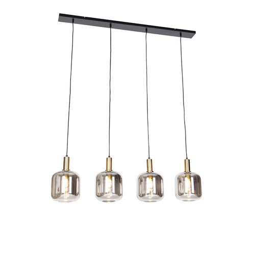 Suspension Intelligente Noire Avec Verre Fumé 4 Lumières Avec Wifi A60 - Zuzanna