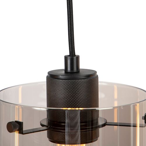 Suspension Intelligente Noire Avec Verre Fumé, 4 Ampoules Wifi St64 Incluses - Dome
