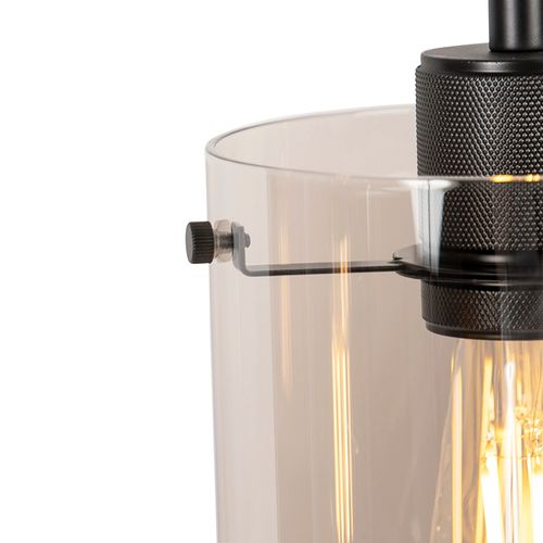 Suspension Intelligente Noire Avec Verre Fumé, 4 Ampoules Wifi St64 Incluses - Dome