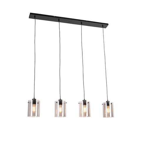 Suspension Intelligente Noire Avec Verre Fumé, 4 Ampoules Wifi St64 Incluses - Dome