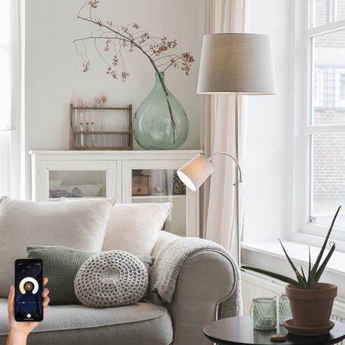 Lampadaire Intelligent En Acier Avec Abat-jour Gris Avec Wifi A60 Et E14 - Rétro