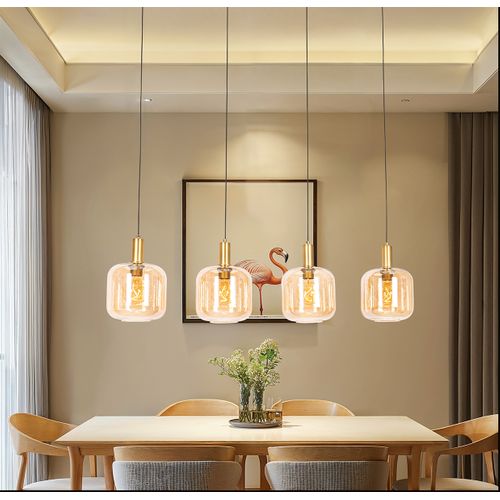 Lampe à Suspension Design Noire Avec Laiton Et Verre Ambré 4 Lumières - Zuzanna