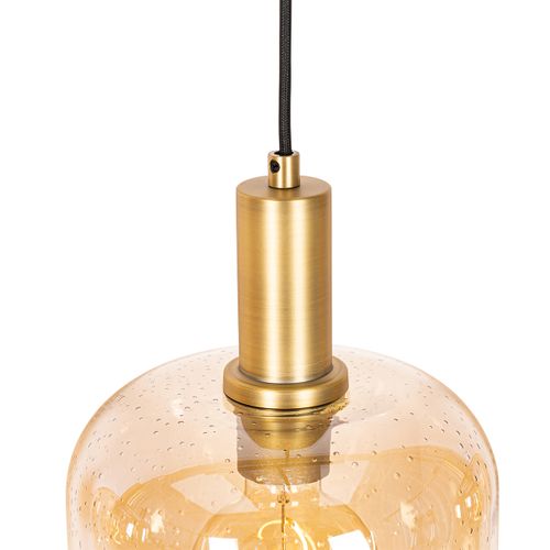 Lampe à Suspension Design Noire Avec Laiton Et Verre Ambré 4 Lumières - Zuzanna