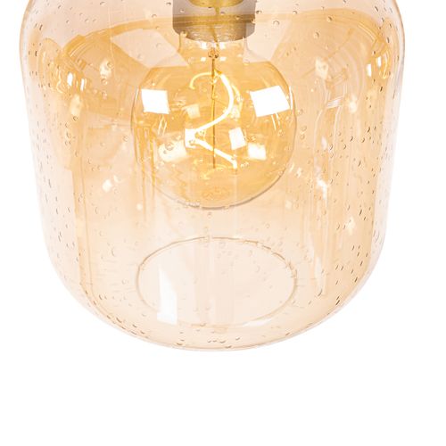 Lampe à Suspension Design Noire Avec Laiton Et Verre Ambré 4 Lumières - Zuzanna