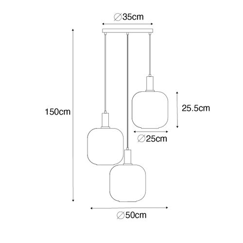 Suspension Design Noire Avec Laiton Et Verre Ambré 3 Lumières - Zuzanna