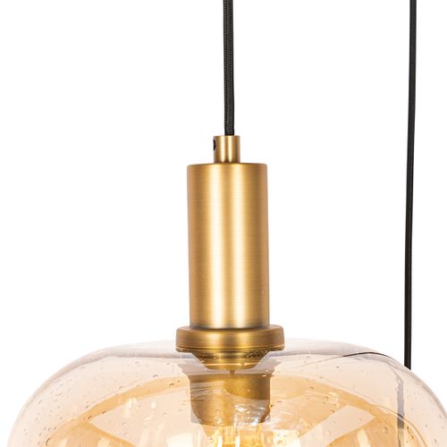Suspension Design Noire Avec Laiton Et Verre Ambré 3 Lumières - Zuzanna