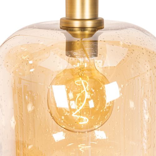 Suspension Design Noire Avec Laiton Et Verre Ambré 3 Lumières - Zuzanna