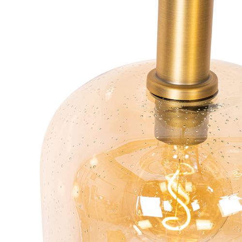 Suspension Design Noire Avec Laiton Et Verre Ambré 3 Lumières - Zuzanna