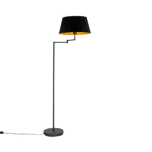 Lampadaire Noir Avec Abat-jour Plissé Noir Et Bras Réglable - Ladas Deluxe