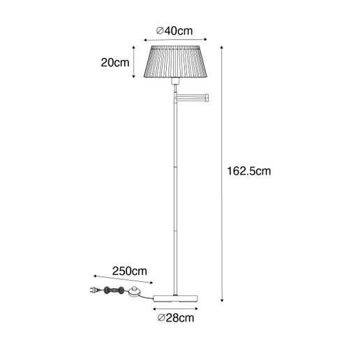 Lampadaire En Bronze Avec Abat-jour Plissé Blanc Et Bras Réglable - Ladas Deluxe