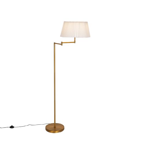 Lampadaire En Bronze Avec Abat-jour Plissé Blanc Et Bras Réglable - Ladas Deluxe