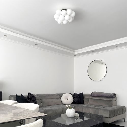 Plafonnier Art Déco Noir Avec Verre Opale 4 Lumières - Uvas