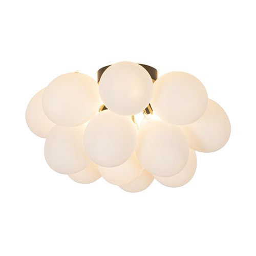 Plafonnier Art Déco Noir Avec Verre Opale 4 Lumières - Uvas