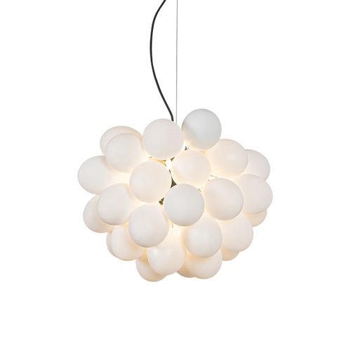 Lampe à Suspension Art Déco Noire Avec Verre Opale 8 Lumières Ronde - Uvas